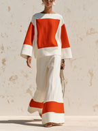 Women’s Color Block Wide Leg Set – Minimalist Top & Palazzo Pants Co-Ord