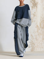 Women’s Denim Contrast Cargo Set – Oversized Sweatshirt & Utility Pants Co-Ord