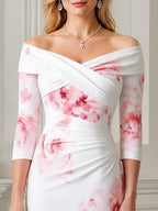 White Pink Floral Print Off-the-Shoulder Mermaid Maxi Dress