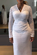 Women's V-neck Patchwork Hollow Waist Elegant Temperament Dress