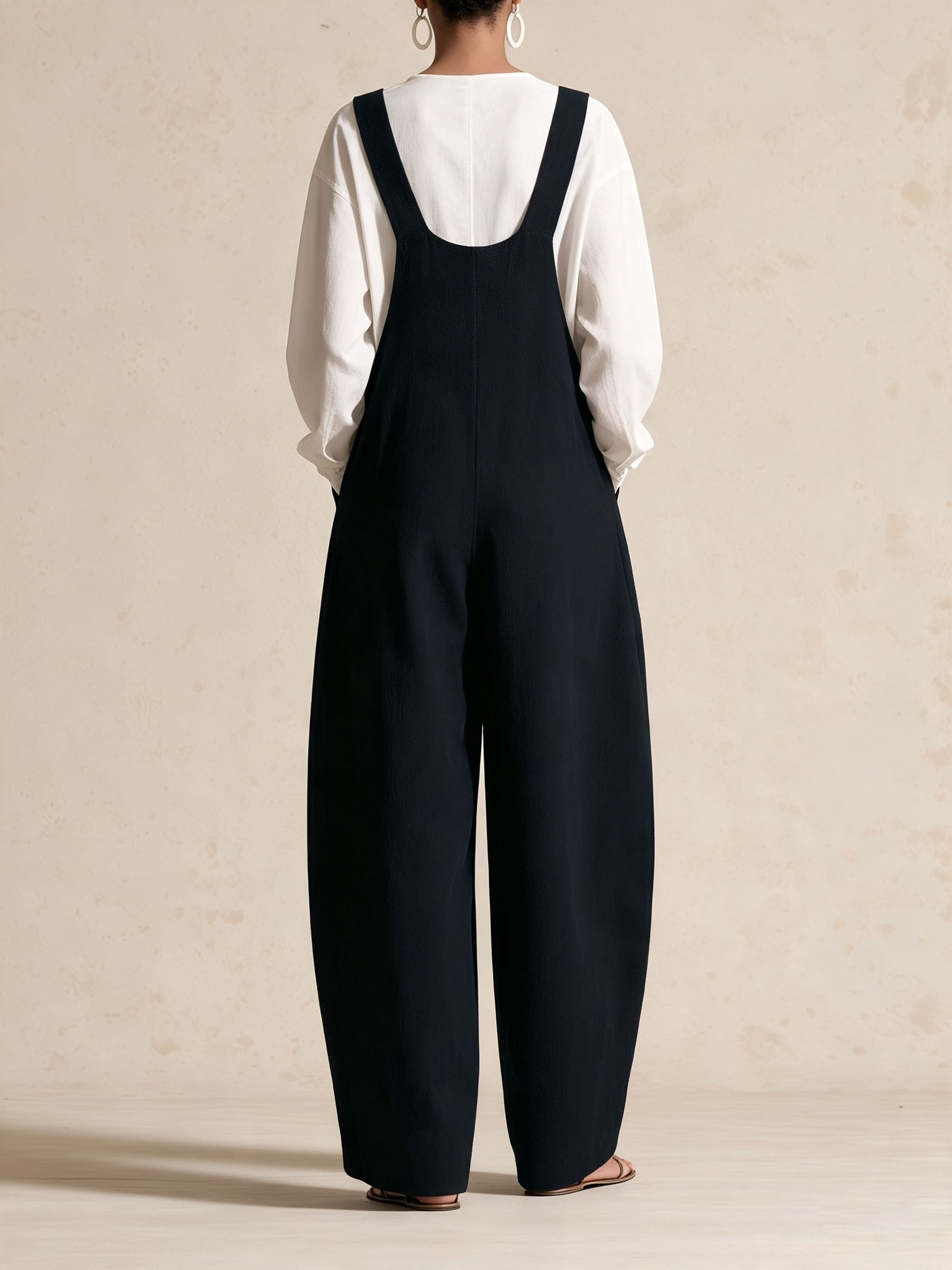 Square Neck Wide Strap Loose Wide Leg Overall Jumpsuit
