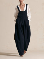 Square Neck Wide Strap Loose Wide Leg Overall Jumpsuit