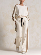 Color Block Long Sleeve Top & Wide Leg Track Pants Two-Piece Loungewear Set