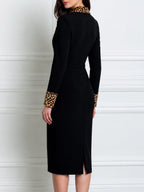 Long Sleeve Blazer Dress With Leopard Print Contrast Collar And Cuffs