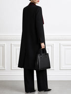 Contrast-Lapel Longline Coat, Top & Wide-Leg Pants Set