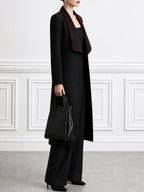Contrast-Lapel Longline Coat, Top & Wide-Leg Pants Set