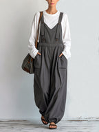Women’s Casual Utility Overalls With Inner Top – Loose Wide-Leg Cargo Jumpsuit With Adjustable Straps