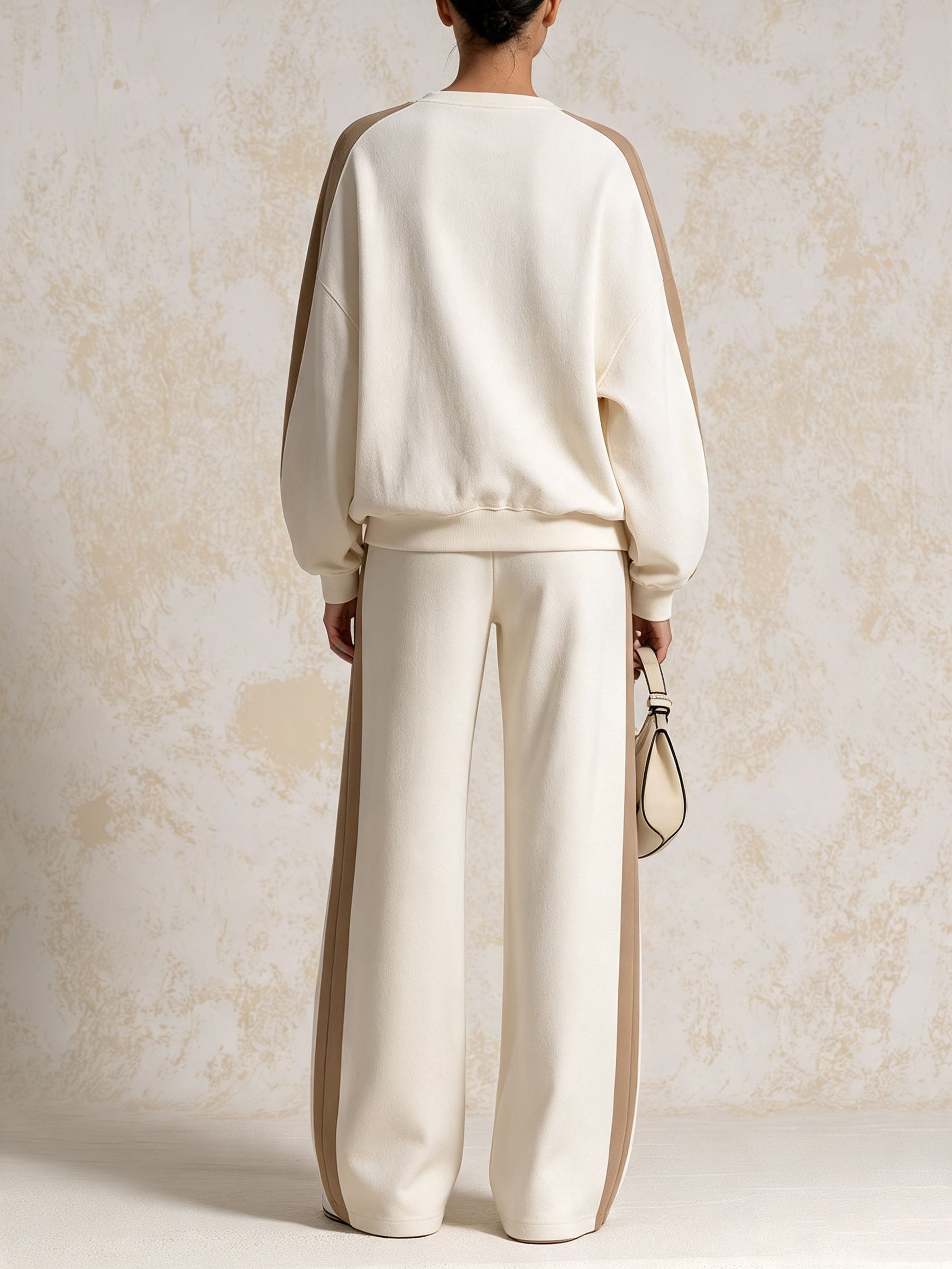Color Block Long Sleeve Top & Wide Leg Track Pants Two-Piece Loungewear Set