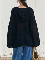 Oversized Mesh Knit Star Hooded Sweater Top