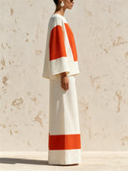 Women’s Color Block Wide Leg Set – Minimalist Top & Palazzo Pants Co-Ord
