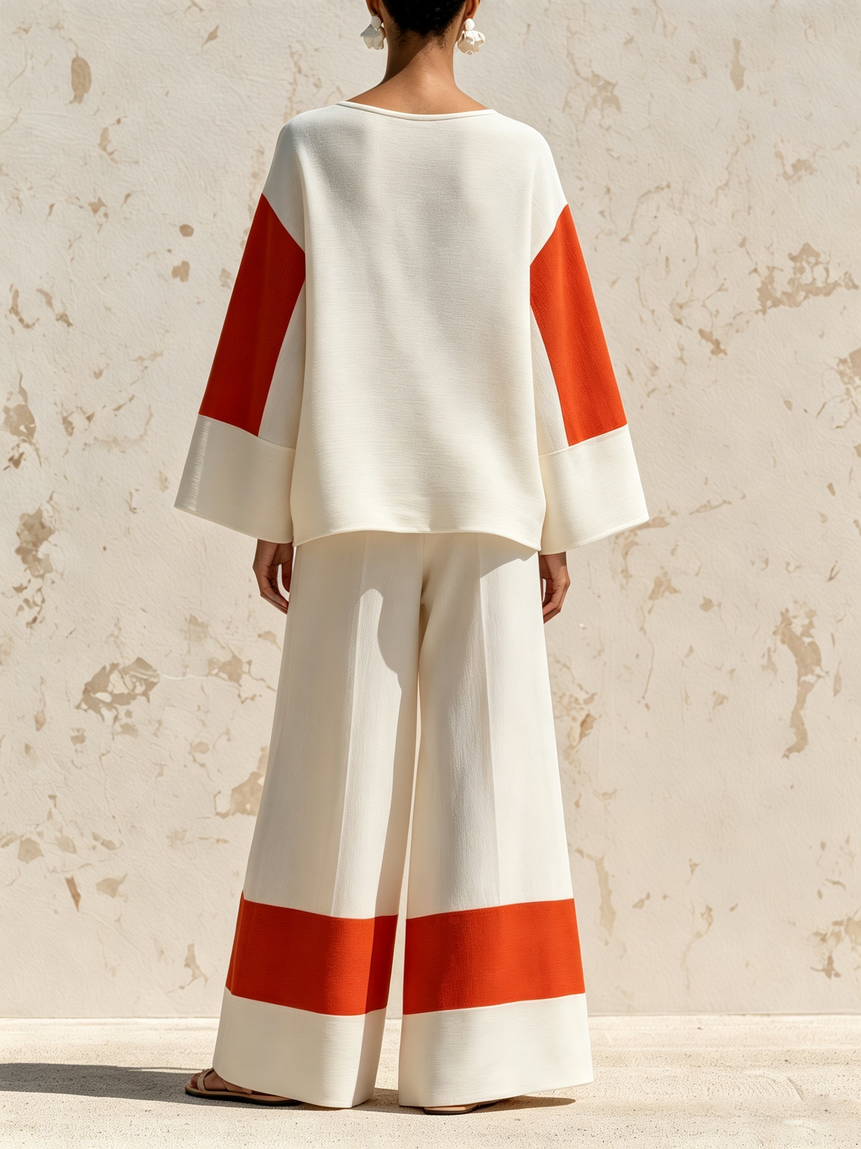 Women’s Color Block Wide Leg Set – Minimalist Top & Palazzo Pants Co-Ord