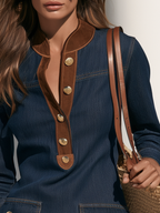 Retro Color-Block Collar Denim Mini Dress
