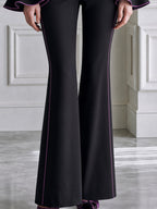 Contrast-Piped Ruffle Cuff Blazer & Flared Pants Set