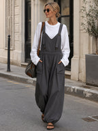 Women’s Casual Utility Overalls With Inner Top – Loose Wide-Leg Cargo Jumpsuit With Adjustable Straps