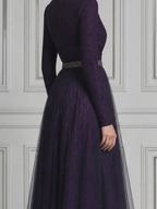 Purple Fall Wedding Guest Dress Glitter Tulle Wrap A-Line Midi Dress
