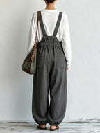 Women’s Casual Utility Overalls With Inner Top – Loose Wide-Leg Cargo Jumpsuit With Adjustable Straps