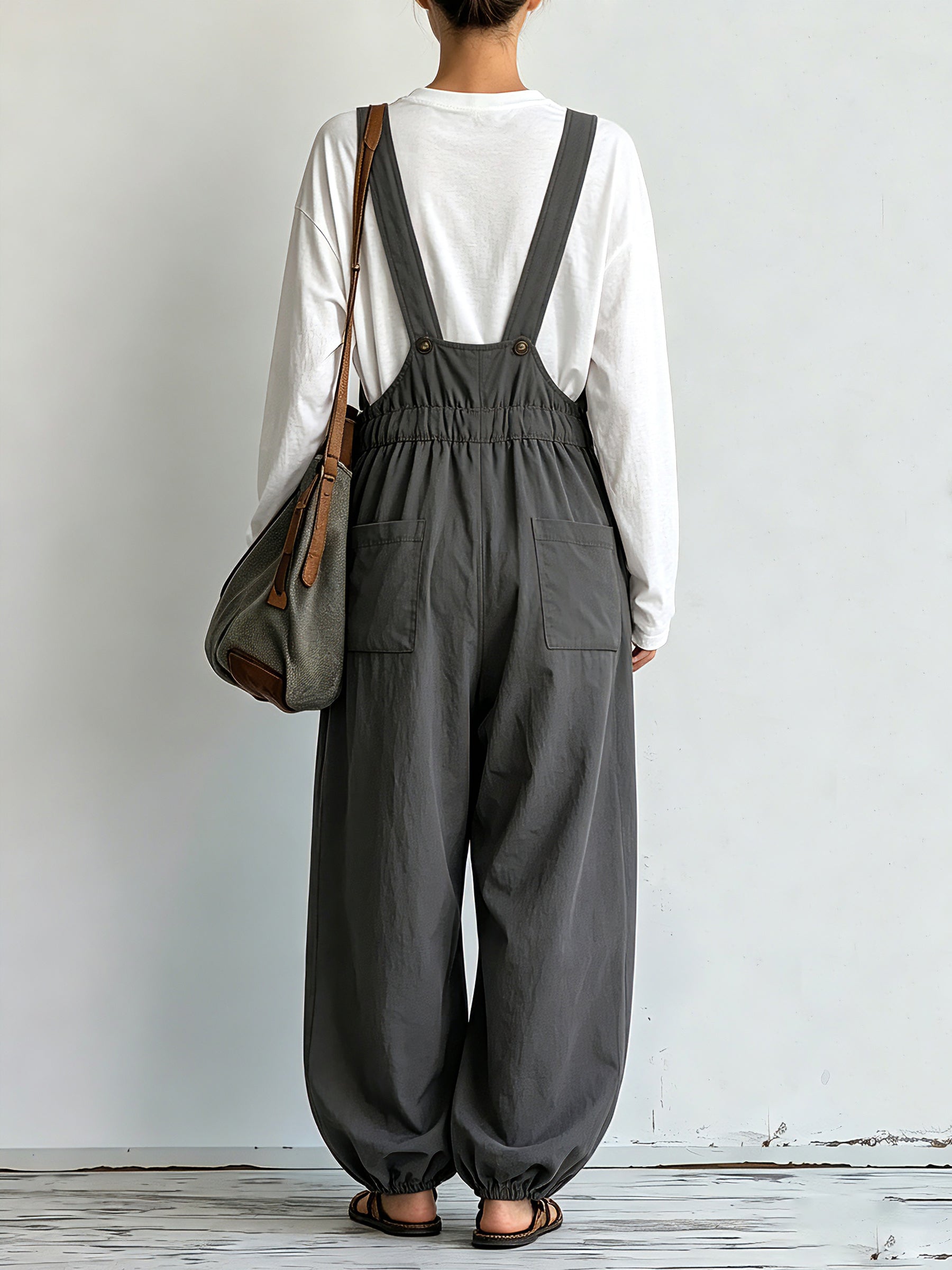 Women’s Casual Utility Overalls With Inner Top – Loose Wide-Leg Cargo Jumpsuit With Adjustable Straps