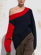 Women’s Color Block Off Shoulder Knit Sweater