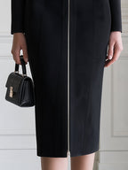 Fringe Shoulder Zip-Front Long Sleeve Bodycon Midi Dress