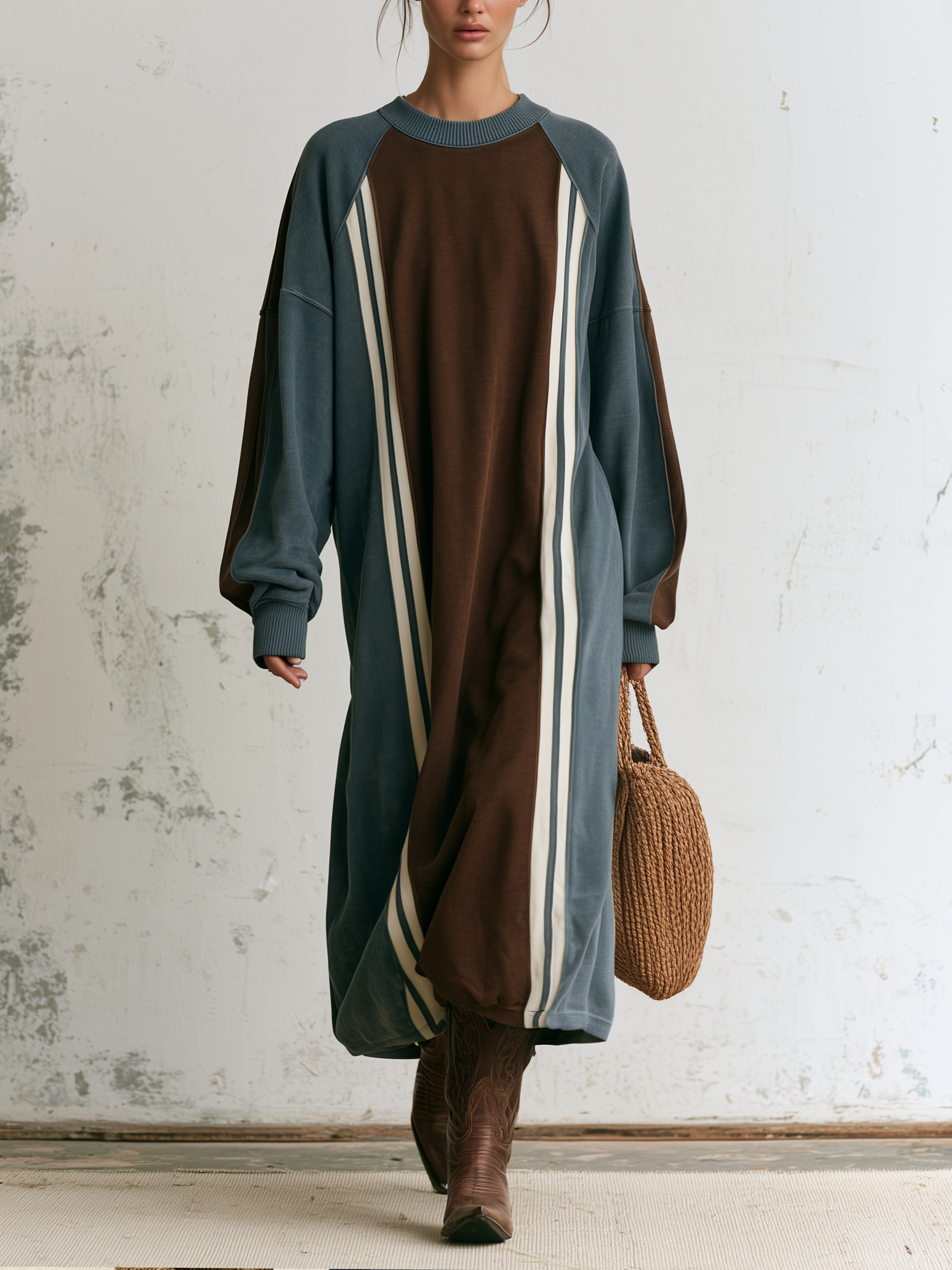 Color Block Stripe Oversized Sweatshirt Dress