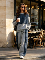 Women’s Denim Contrast Cargo Set – Oversized Sweatshirt & Utility Pants Co-Ord