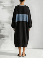 Women’s Color Block Midi Sweatshirt Dress – Loose Fit Long Sleeve Casual Dress