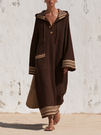 Waffle Knit Striped Hooded Maxi Dress