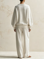 Title: Women’s Contrast Stud V-Neck Sweatshirt & Cargo Jogger Set