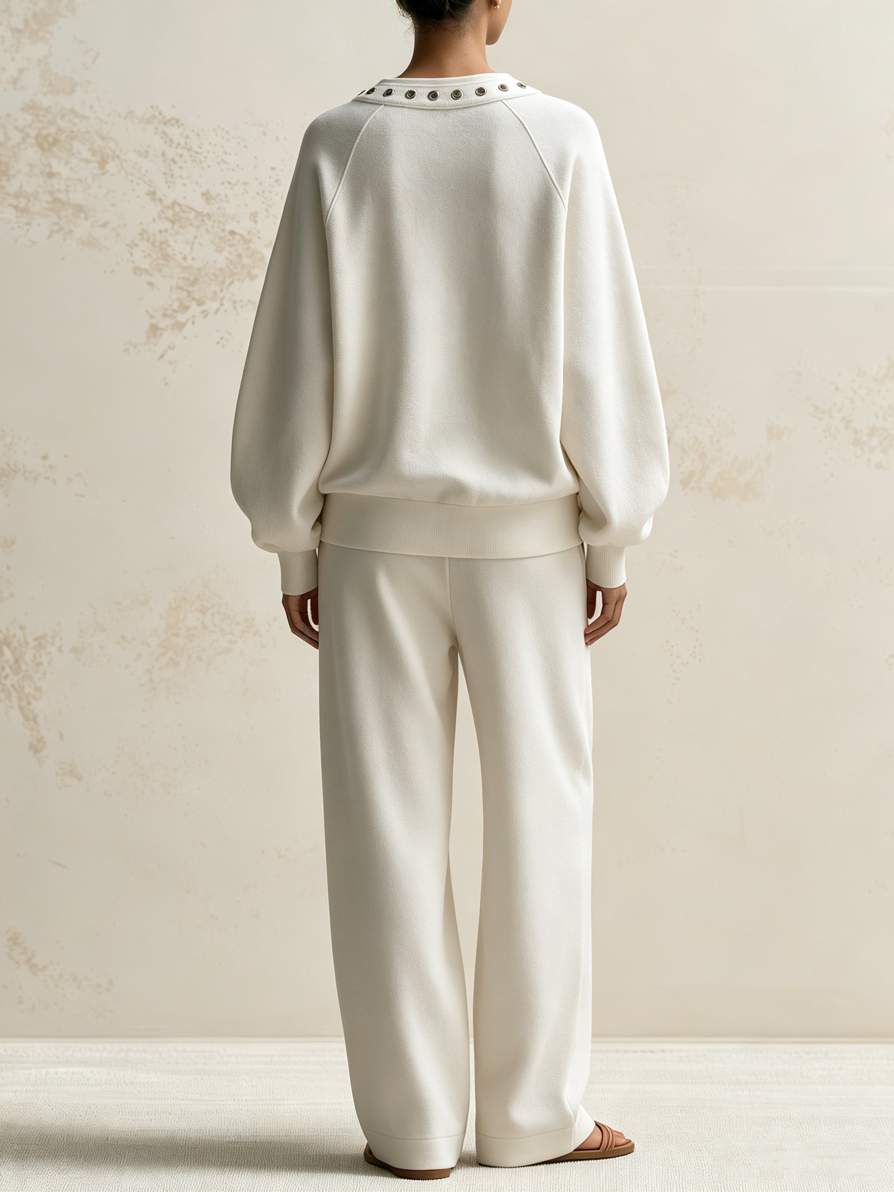 Title: Women’s Contrast Stud V-Neck Sweatshirt & Cargo Jogger Set