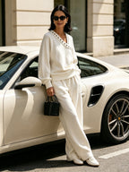 Title: Women’s Contrast Stud V-Neck Sweatshirt & Cargo Jogger Set