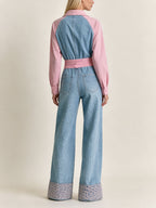 Women’s Color Block Jumpsuit Set – Contrast Polo Top & Wide Leg Pants