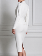 White Lace Lapel Blazer & Pencil Midi Dress Set