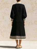 Women’s Contrast Stripe Button-Front Midi Shirt Dress
