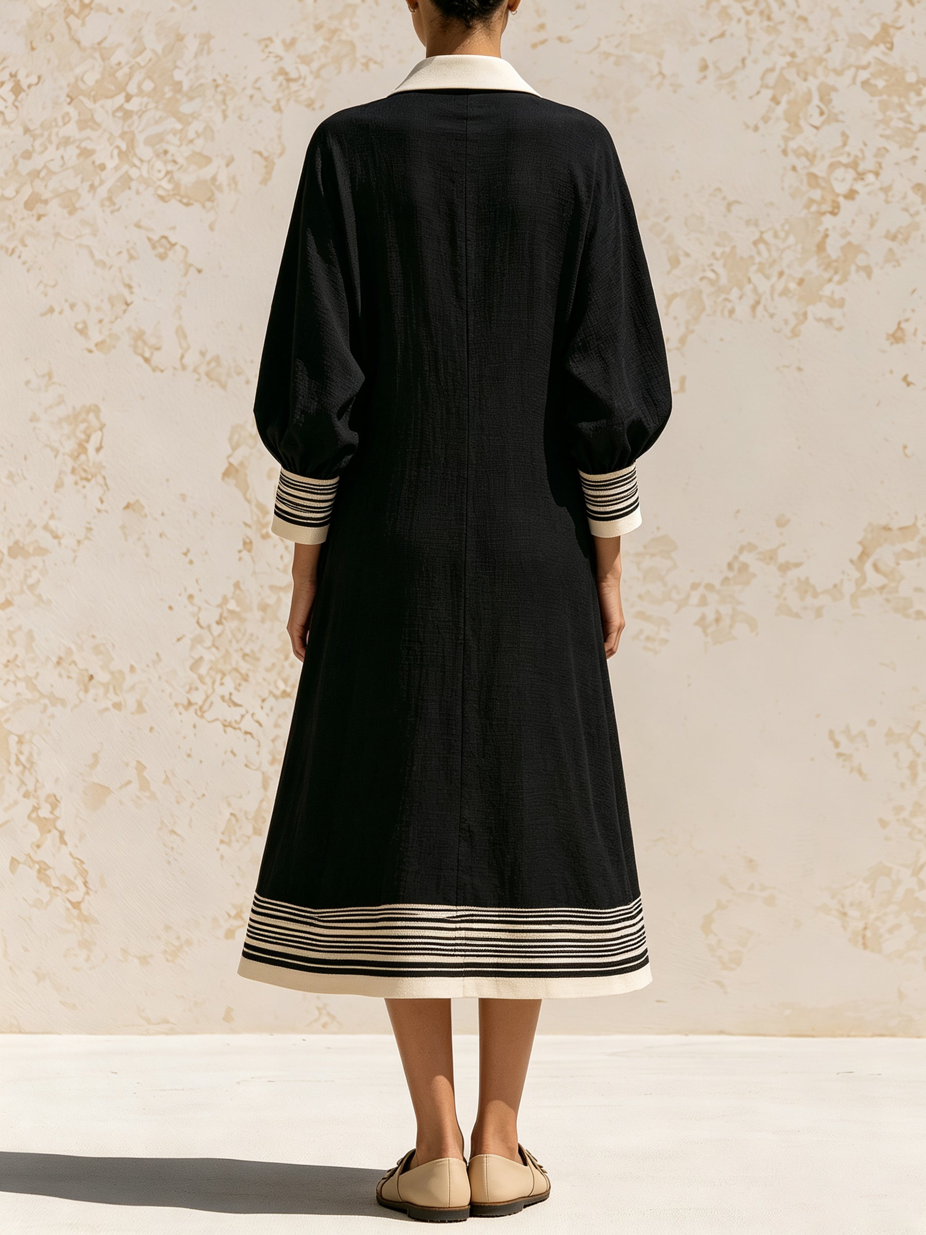 Women’s Contrast Stripe Button-Front Midi Shirt Dress