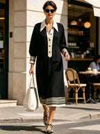 Women’s Contrast Stripe Button-Front Midi Shirt Dress