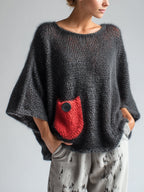Sculptural Mohair-Blend Knit Sweater with Signature Red Pocket
