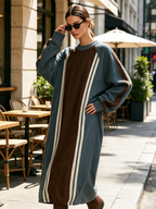 Color Block Stripe Oversized Sweatshirt Dress