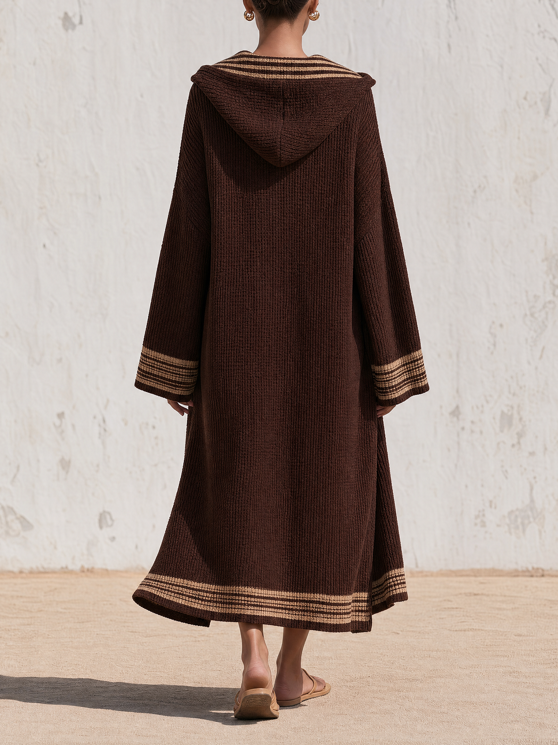 Waffle Knit Striped Hooded Maxi Dress