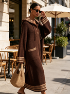 Waffle Knit Striped Hooded Maxi Dress