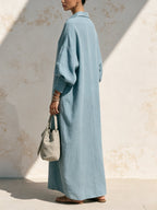 Women’s Linen Maxi Shirt Dress – Minimalist Oversized Casual Dress