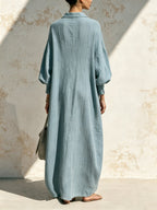 Women’s Linen Maxi Shirt Dress – Minimalist Oversized Casual Dress