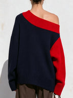 Women’s Color Block Off Shoulder Knit Sweater