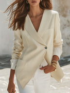 Old Money Vibe Cream White Single Button Lapel Blazer