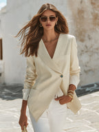 Old Money Vibe Cream White Single Button Lapel Blazer