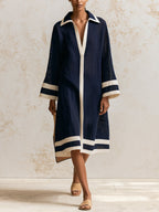 Women's Navy Contrast Trim Longline Shirt Dress