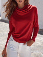 Capri Vibe Bright Red Draped Cowl Neck Loose Knit Top