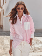 Capri Vibe Pastel Pink Patchwork Stripe Oversized Blouse
