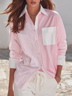 Capri Vibe Pastel Pink Patchwork Stripe Oversized Blouse
