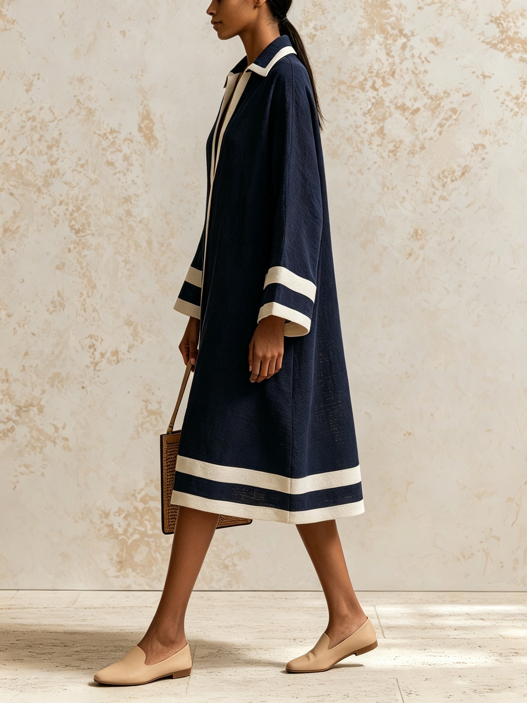 Women's Navy Contrast Trim Longline Shirt Dress