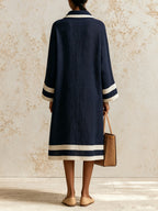 Women's Navy Contrast Trim Longline Shirt Dress